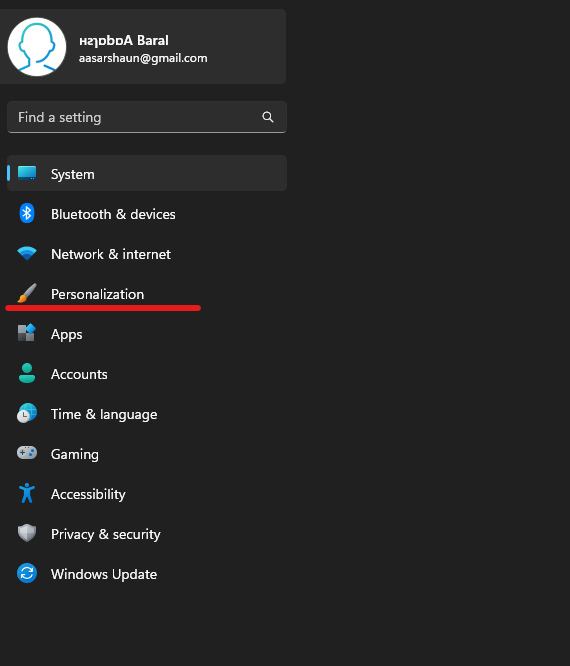 Finding personalization setting, windows 11